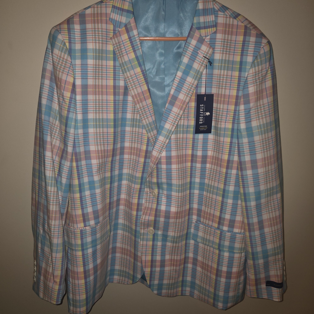 Stafford Mens Size 50 Reg Blazer Plaid Pastel Easter Spring New With Tags
